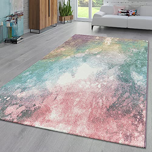 TT Home Wohnzimmer Teppich Kurzflor Abstraktes Design Pastell Used Look Modern Bunt, Farbe:Bunt 2, Größe:120x170 cm von TT Home