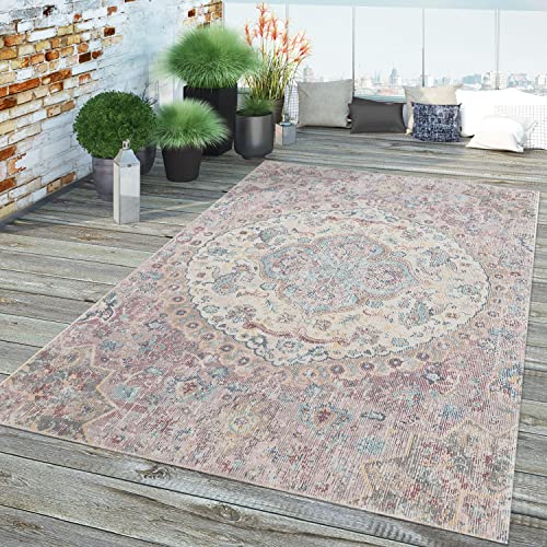 TT Home Wohnzimmer Teppich Kurzflor Wohnzimmerteppich Marokkanisch Vintage Bordüre, Farbe: Pink, Größe:80x150 cm von TT Home