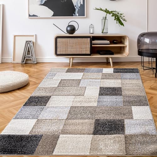 TT Home Wohnzimmer Teppich Kurzflor Wohnzimmerteppich Modern Abstrakt, Farbe:Grau Beige Braun, Größe:80x150 cm von TT Home