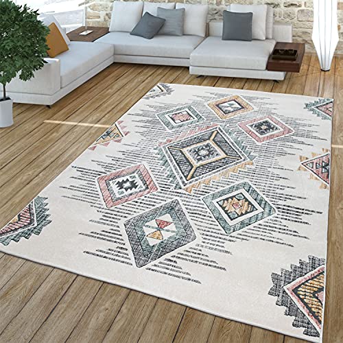 TT Home Wohnzimmer Teppich Kurzflor Wohnzimmerteppich Vintage Rauten Boho Ethno Design, Farbe:Bunt 3, Größe:120x170 cm von TT Home