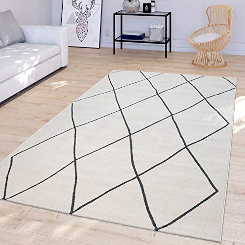 TT Home Wohnzimmer Teppich Mit Skandi Rauten Design Moderner Kurzflor, Hell In Weiß, Größe:80x150 cm von TT Home