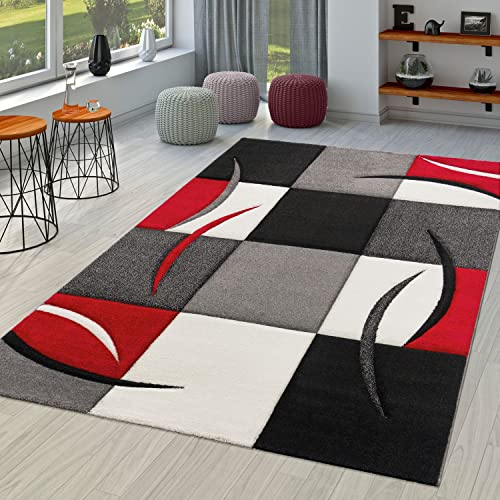 TT Home Wohnzimmer Teppich Moderner Kurzflor 3D Optik Geometrisches Wellen Design, Farbe: Rot 2, Größe:300x400 cm von TT Home