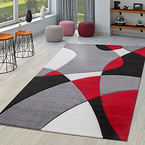 TT Home Wohnzimmer Teppich Moderner Kurzflor 3D Optik Geometrisches Wellen Design, Farbe: Rot 3, Größe:200x290 cm von TT Home