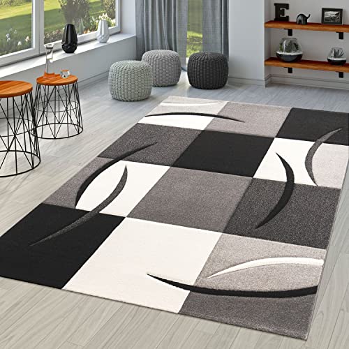 TT Home Wohnzimmer Teppich Moderner Kurzflor 3D Optik Geometrisches Wellen Design, Farbe: Schwarz-Weiß, Größe:60x110 cm von TT Home