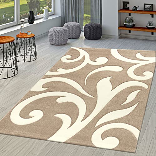 TT Home Wohnzimmer Teppich Moderner Kurzflor 3D Optik Geometrisches Wellen Design, Farbe:Beige, Größe:60x110 cm von TT Home