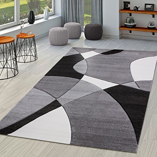TT Home Wohnzimmer Teppich Moderner Kurzflor 3D Optik Geometrisches Wellen Design, Farbe:Schwarz-Weiß 2, Größe:80x300 cm von TT Home