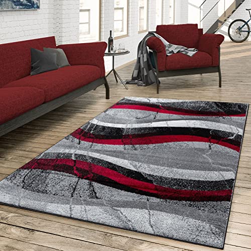 TT Home Wohnzimmer Teppich Moderner Kurzflor Shabby Chic Abstraktes Beton Design Gewellt, Farbe: Grau Rot Anthrazit, Größe:80x150 cm von TT Home