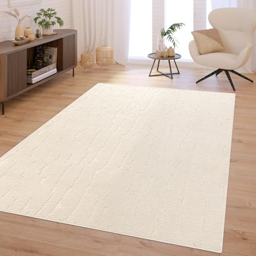 TT Home Wohnzimmer Teppich Schlafzimmer Hochflor Skandinavisch Boho Waschbar Abstraktes Muster Einfarbig Weich 3D Waschbar, Größe:160 cm Rund von TT Home
