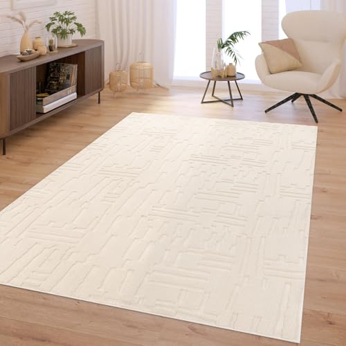 TT Home Wohnzimmer Teppich Schlafzimmer Hochflor Waschbar Skandinavisch Geometrisch Abstrakt Boho Stil Einfarbig 3D Waschbar, Größe:160 cm Rund von TT Home