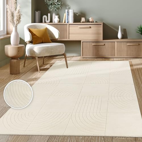 TT Home Wohnzimmer Teppich Schlafzimmer Kurzflor Skandinavisches Design Bogen Boho Motiv Geometrische Optik Abstrakt Unifarben, Farbe:Creme, Größe:200x290 cm von TT Home