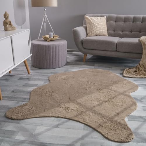 TT Home Wohnzimmer Teppich Unifarben Flauschig Modern Kunstfell Kurzflor, Farbe: Beige, Größe:100x200 cm Fell-Form von TT Home