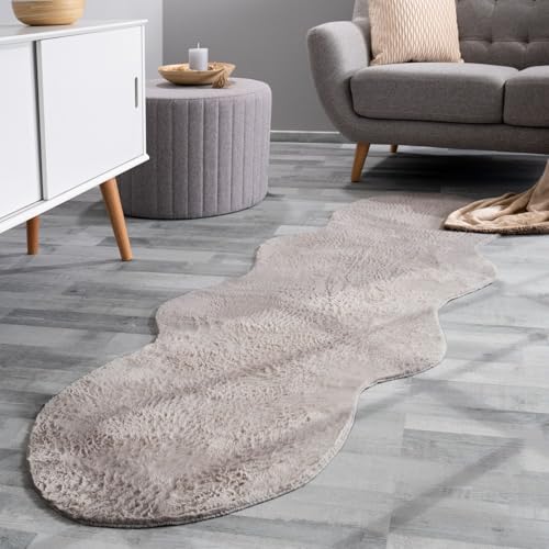 TT Home Wohnzimmer Teppich Unifarben Flauschig Modern Kunstfell Kurzflor, Farbe: Grau, Größe:70x200 cm Fell-Form TT Home Wohnzimmer Teppich Unifarben Flauschig Modern Kunstfell Kurzflor, Farbe: Grau, Größe:70x200 cm Fell-Form von TT Home