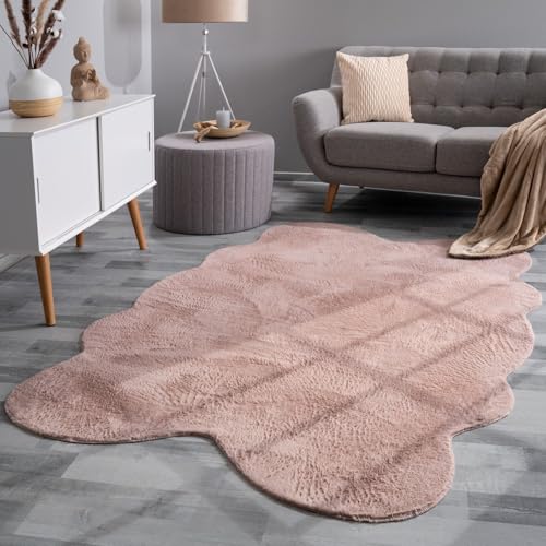 TT Home Wohnzimmer Teppich Unifarben Flauschig Modern Kunstfell Kurzflor, Farbe: Rose, Größe:140x200 cm Fell-Form von TT Home