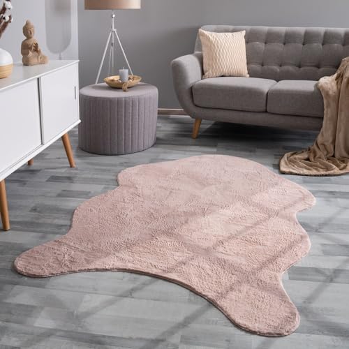 TT Home Wohnzimmer Teppich Unifarben Flauschig Modern Kunstfell Kurzflor, Farbe: Rose, Größe:80x120 cm Fell-Form von TT Home