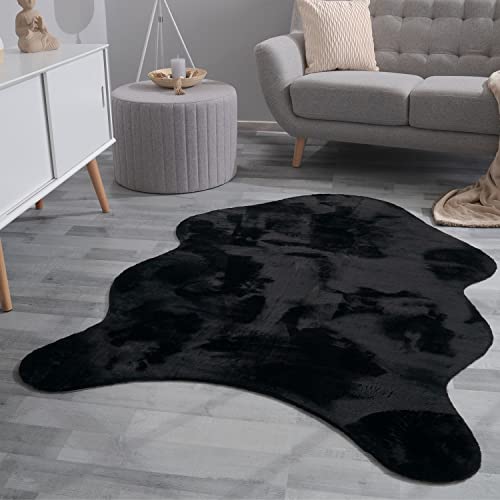 TT Home Wohnzimmer Teppich Unifarben Flauschig Modern Kunstfell Kurzflor, Farbe: Schwarz, Größe:120x160 cm Fell-Form von TT Home