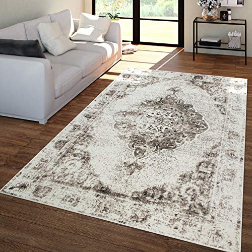 TT Home Wohnzimmer Teppich Vintage Modernes Orient Design Kurzflor In Beige Creme, Größe:80x150 cm von TT Home