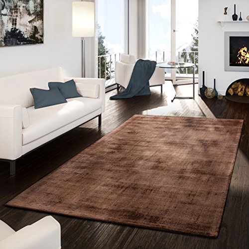 TT Home Wohnzimmer Teppich Viskose Kurzflor Unifarben Used Look Abstraktes Design Modern, Farbe: Braun, Größe:160x230 cm von TT Home