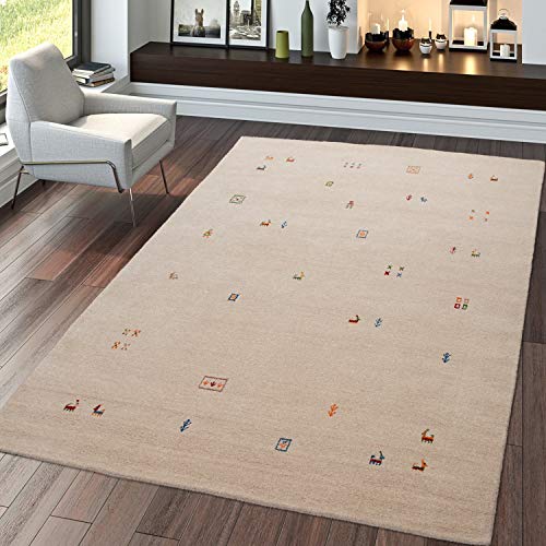 TT Home Wohnzimmerteppich Beige Wolle Gabbeh Handgewebt Ethno Design Robust Weich, Größe:160x230 cm von TT Home