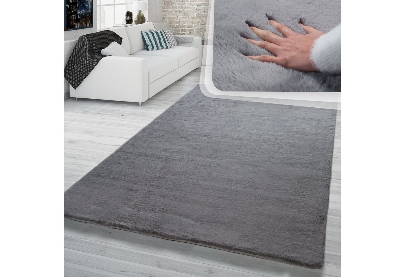 Fellteppich Hochflor Teppich Wohnzimmer Kunstfell Softes Kaninchenfell, TT Home, Läufer, Höhe: 26 mm von TT Home