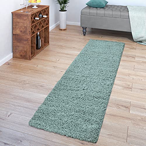 TT Home Teppich Hochflor Wohnzimmer Shaggy Soft Und Flauschig Moderne Unifarbene Designs, Farbe: Türkis, Größe:70x250 cm von TT Home