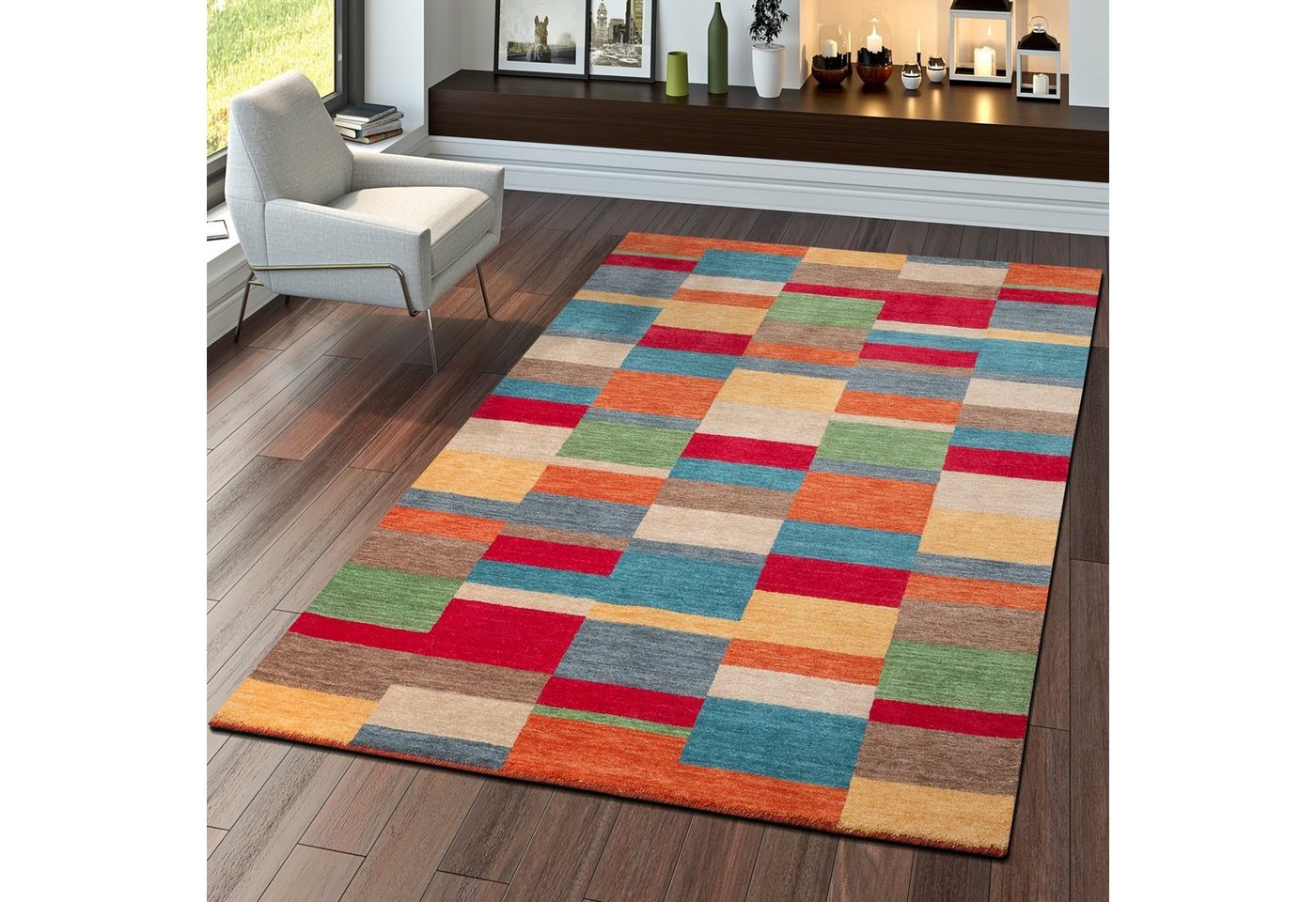 Designteppich Teppich Indischer Gabbeh Handgefertigt Modern, TT Home, rechteckig, Höhe: 13 mm von TT Home