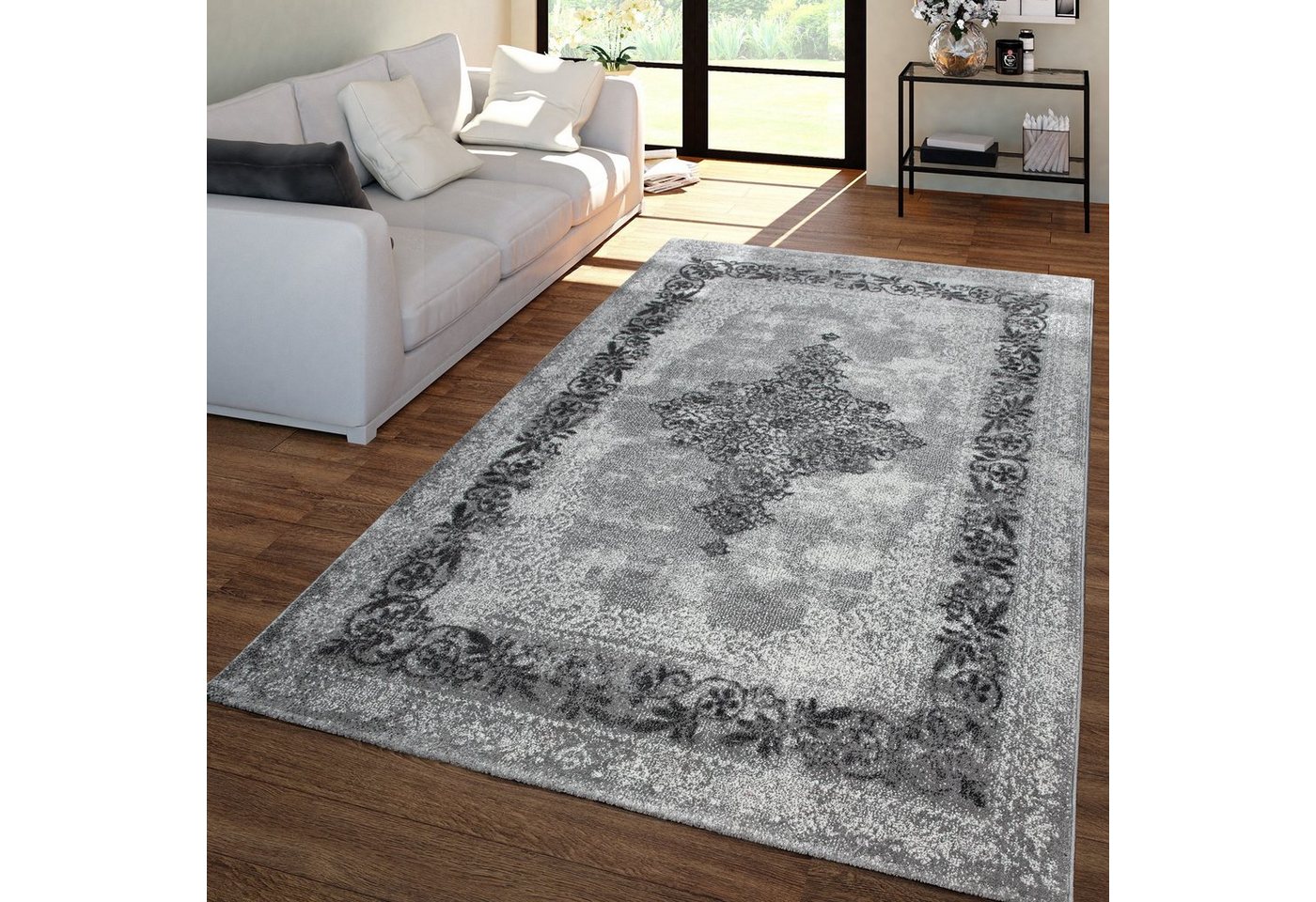 Teppich Vintage-Teppich Für Wohnzimmer Kurzflor Mit Orient-Design Meliert Grau, TT Home, Läufer, Höhe: 16 mm von TT Home