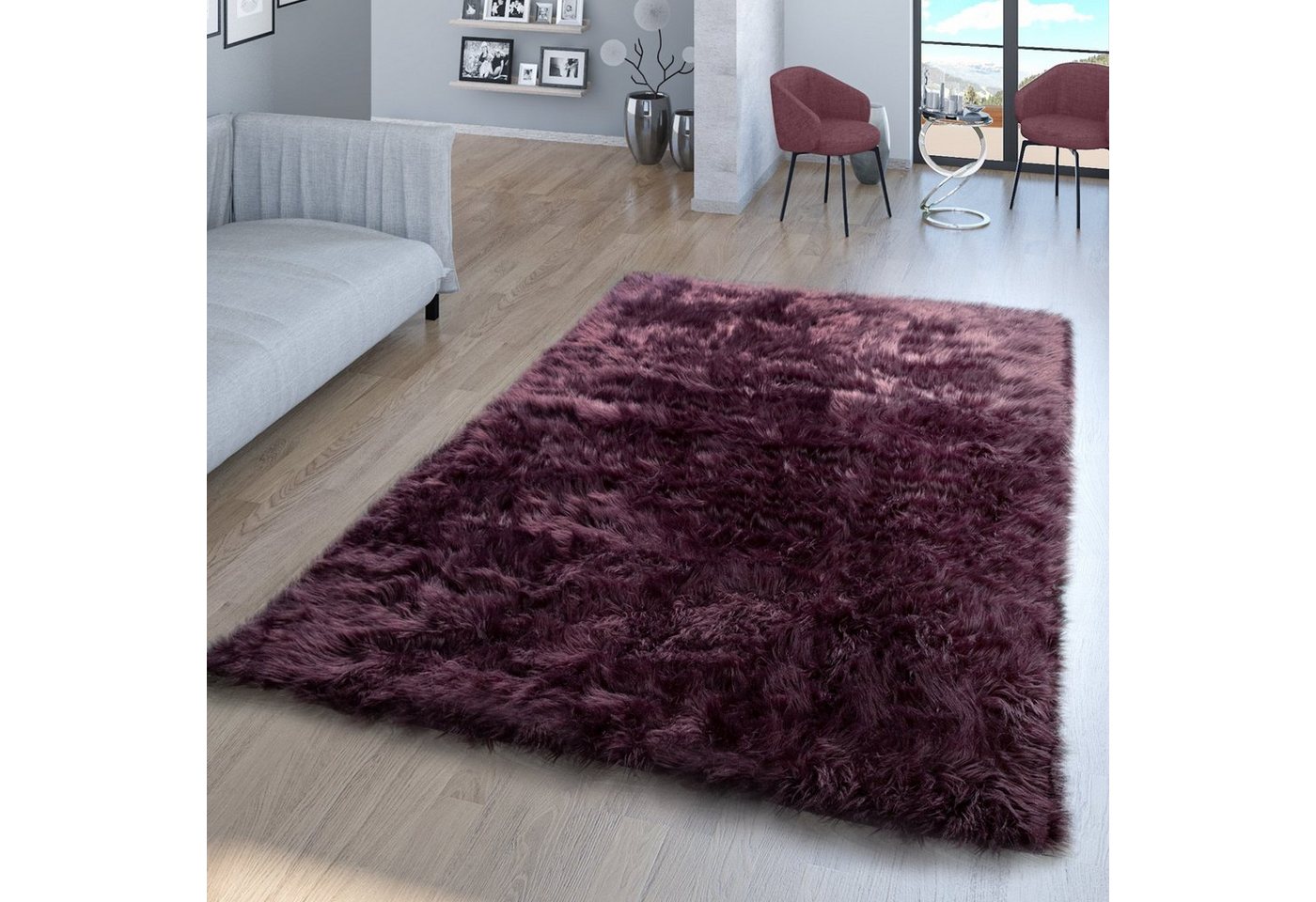 Fellteppich Wohnzimmer Hochflor Teppich Kunst-Fell Design, TT Home, rund, Höhe: 64 mm von TT Home