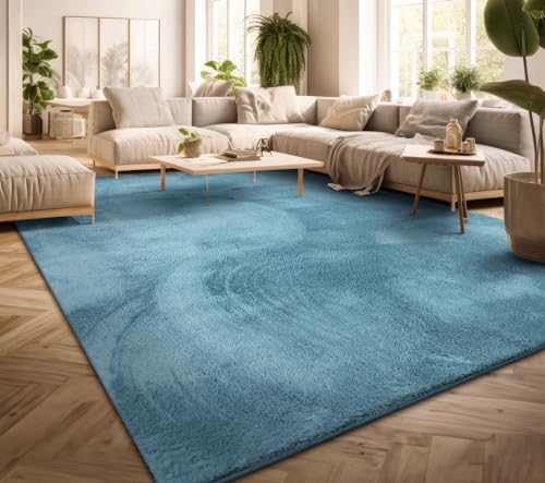 Teppich Wohnzimmer Kurzflor Einfarbig Modernes Design Waschbar, Farbe: Hellblau Türkis, Größe:160x220 cm von TT Home
