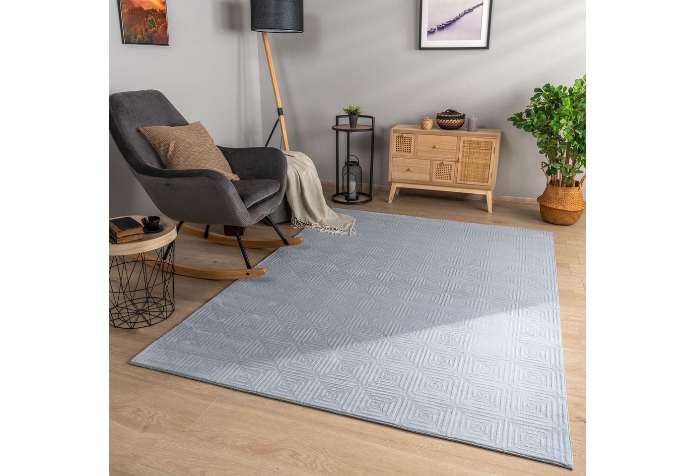 Teppich Wohnzimmer Teppich Esszimmer Kurzflor Geometrisches Muster Skandi, TT Home, Läufer, Höhe: 14 mm von TT Home
