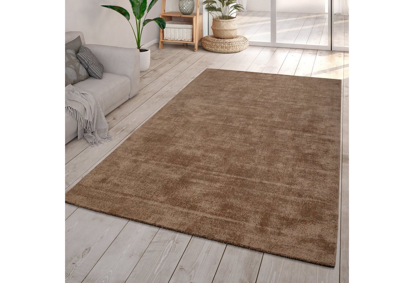 Teppich Wohnzimmer Teppich Handgeknüpft Kurzflor Unifarbenes Design, TT Home, Läufer, Höhe: 14 mm von TT Home