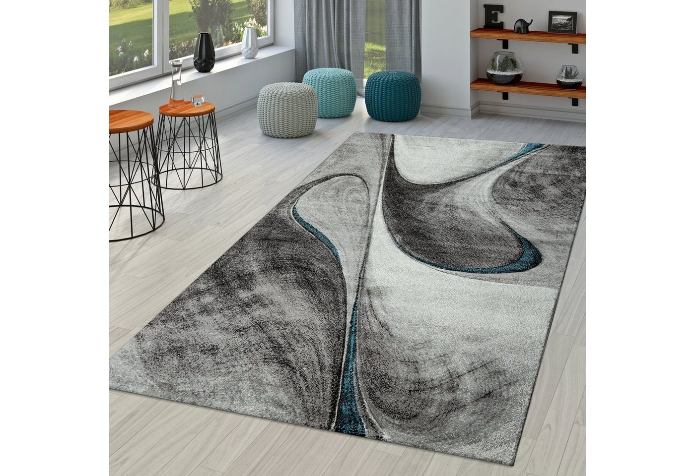 Teppich Wohnzimmer Teppich Kurzflor Wohnzimmerteppich Abstraktes Design, TT Home, Läufer, Höhe: 16 mm von TT Home