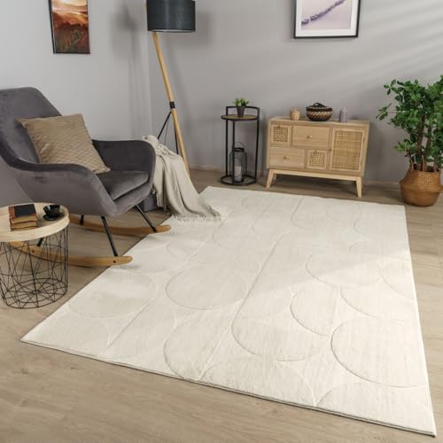 TT Home Wohnzimmer Teppich Esszimmer Kurzflor Geometrische Optik Skandi Boho Unifarben, Farbe:Hellbeige Creme Taupe, Größe:240x340 cm von TT Home