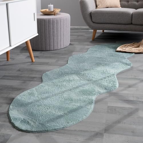 Wohnzimmer Teppich Unifarben Flauschig Modern Kunstfell Kurzflor, Farbe: Türkis, Größe:70x200 cm Fell-Form Wohnzimmer Teppich Unifarben Flauschig Modern Kunstfell Kurzflor, Farbe: Türkis, Größe:70x200 cm Fell-Form von TT Home