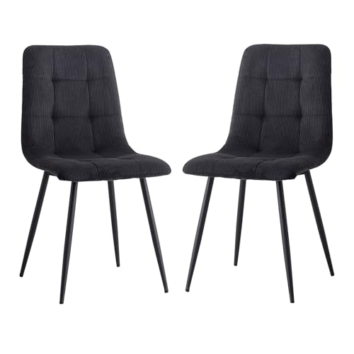 TTATC 2er Set Esszimmerstühle, Gepolsterte Küchenstühle mit 9-Karat-Design und Metallbeinen, Moderne Stühle mit weicher Cordsitzfläche, Schwarz von TTATC