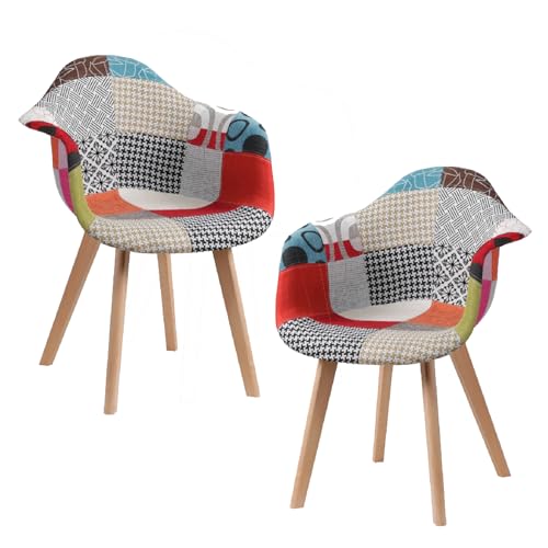 TTATC 2er-Set Esszimmerstühle, Sessel, Moderne Küchenstühle, Holzbeine, Armlehnen, Mehrfarbiger Weicher Sitz, für Küche, Wohnzimmer, Café, Rot von TTATC