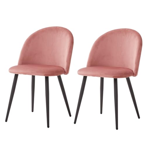 TTATC 2er Set Esszimmerstühle aus Samt, Moderne Küchenstühle mit Metallbeinen für Wohnzimmer, Küche, Esszimmer (Rosa) von TTATC