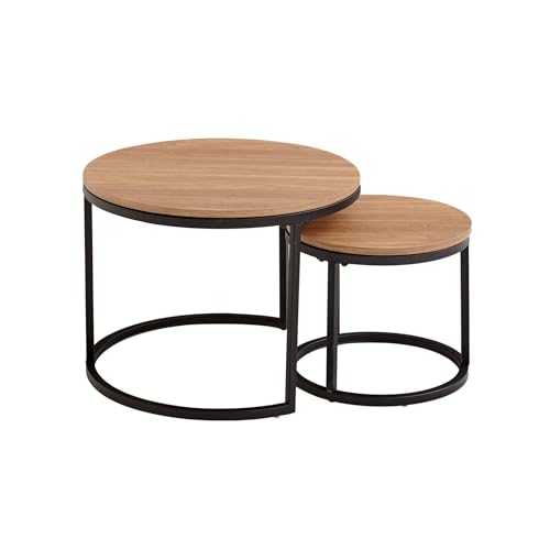 TTATC 2er-Set Runder Beistelltisch,Couchtisch im Industriestil mit Metallbeinen, MDF-Tischplatte, Groß 60 x 60 x 45 cm und Klein 40 x 40 x 35 cm,Dunkelbraun von TTATC