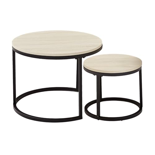 TTATC 2er-Set Runder Beistelltisch,Couchtisch im Industriestil mit Metallbeinen, MDF-Tischplatte, Groß 60 x 60 x 45 cm und Klein 40 x 40 x 35 cm,Weiß von TTATC