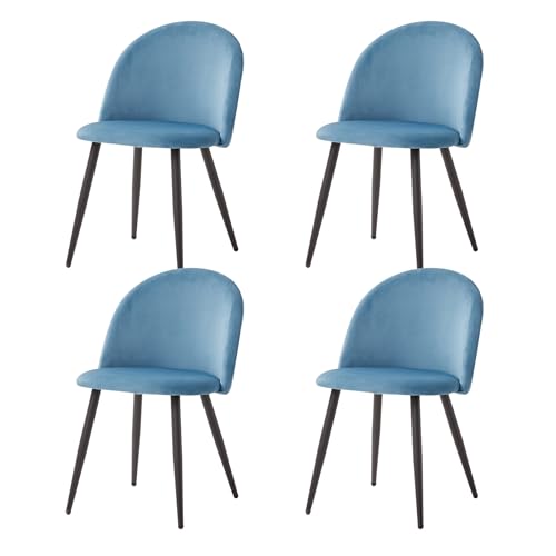 TTATC 4er Set Esszimmerstühle aus Samt, Moderne Küchenstühle mit Metallbeinen für Wohnzimmer, Küche, Esszimmer (Blau) von TTATC