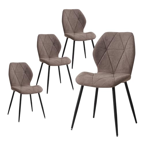 TTATC 4er-Set Esszimmerstühle mit weichem Sitz, nordische Küchenstühle, gepolsterte Stühle mit Metallbeinen, Stoffkissen mit Rautenmuster, Braun-R von TTATC