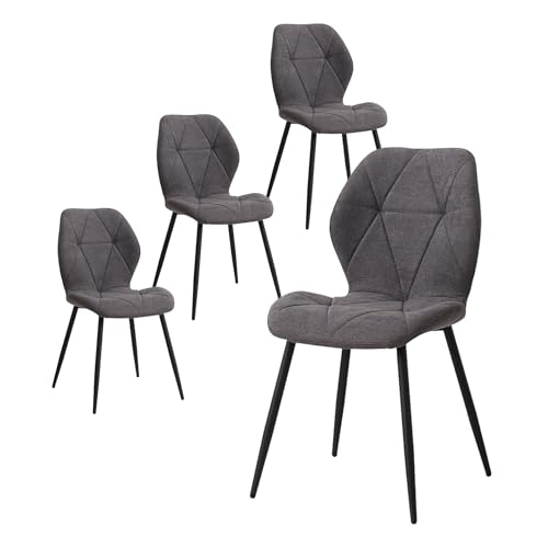 TTATC 4er-Set Esszimmerstühle mit weichem Sitz, nordische Küchenstühle, gepolsterte Stühle mit Metallbeinen, Stoffkissen mit Rautenmuster,Dunkelgrau-R von TTATC