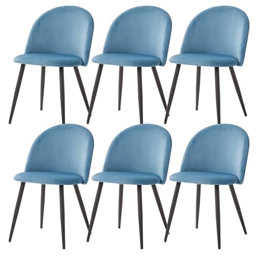 TTATC 6er Set Esszimmerstühle aus Samt, Moderne Küchenstühle mit Metallbeinen für Wohnzimmer, Küche, Esszimmer (Blau) von TTATC