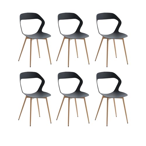 TTATC 6er-Set Esszimmerstühle oder Bürostühle mit Metallbeinen, ergonomische Stühle mit geformter Rückenlehne, Sitz aus Polypropylen, Schwarz-Originalholz von TTATC