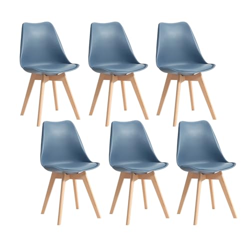 TTATC 6er Set Esszimmerstühle, Moderne Küchenstühle, Wohnzimmerstühle, Kunstleder, gepolsterte Sitzfläche, Holz, Navy blau von TTATC