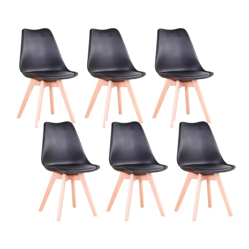 TTATC Esszimmerstühle 6er-Set mit Beinen aus massivem Buchenholz, Küchenstühle im Retro-Design, Holzschalenstühle mit gepolstertem Sitz,Schwarz von TTATC