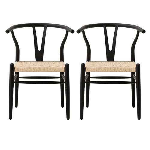 TTATC Korb-Esszimmerstühle 2er-Set, Moderne Rattan-Küchenstühle mit Wasserdichter Oberfläche und Metallrahmen, für den Außenbereich, Restaurant und Wohnzimmer, Schwarz von TTATC