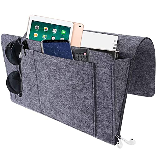 Filz Betttasche, Betttasche Sofa Organizer, Filz Nachttisch Tasche, Filz Bett Organizer Betttaschen, mit 5 Taschen, zur Ablage von Büchern, Handys, Fernbedienungen, Brillen (Dunkelgrau) von TTBDDM