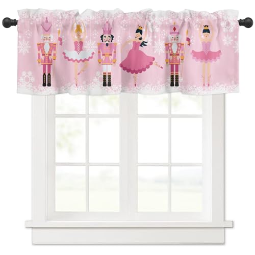 Rosa Weihnachten Fenstervolant für Küche Wohnzimmer, rosa Nussknacker und Balletttänzer Fenstervorhang für Schlafzimmer Badezimmer, rosa Fensterbehandlung Volant Stange Tasche Fenstervorhang, 137,2 cm von TTBDKKDM