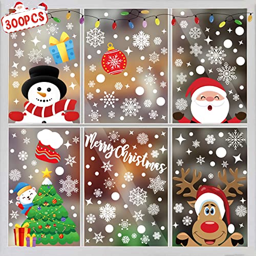 Fensterbilder für Weihnachten, 8 Blätter 256 Schneeflocken Fenster Aufkleber Weihnachten Fenstersticker Weihnachtsmann Elch Abnehmbare Winter Weihnachten Fensterdeko für Türen,Schaufenster,Vitrinen von TTCOTOKE