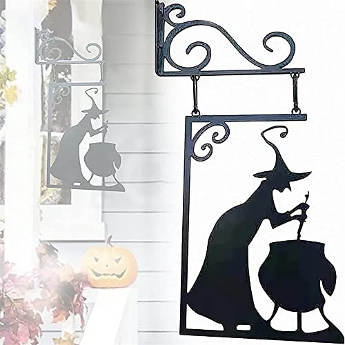 TTCPUYSA Halloween Corner Witches Black Cauldron Silhouette Signs,Wrought Iron Witches Cauldron Wall Hanging Ornament,Halloween Scary Hanging Metal Wall Sign for Yard Garden Decor von TTCPUYSA